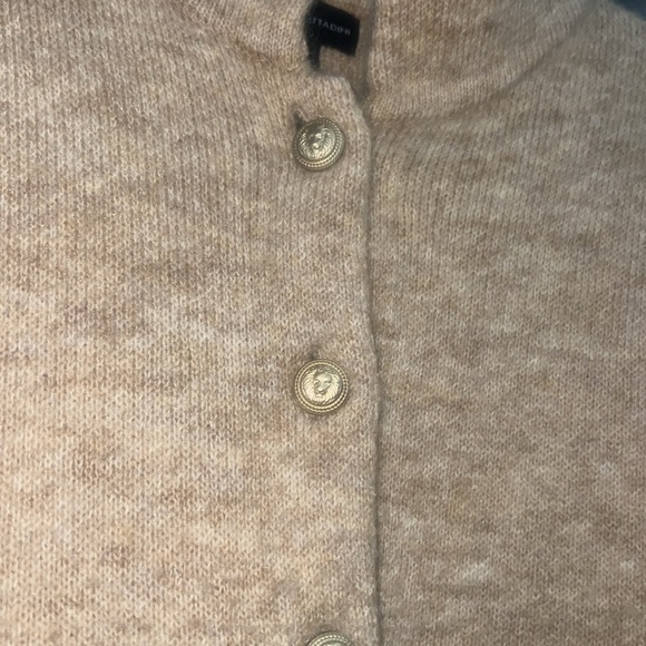 Cozy Tan Button Large wool blend cardigan sweater by Adrienne Vittadini - Picture 8 of 9